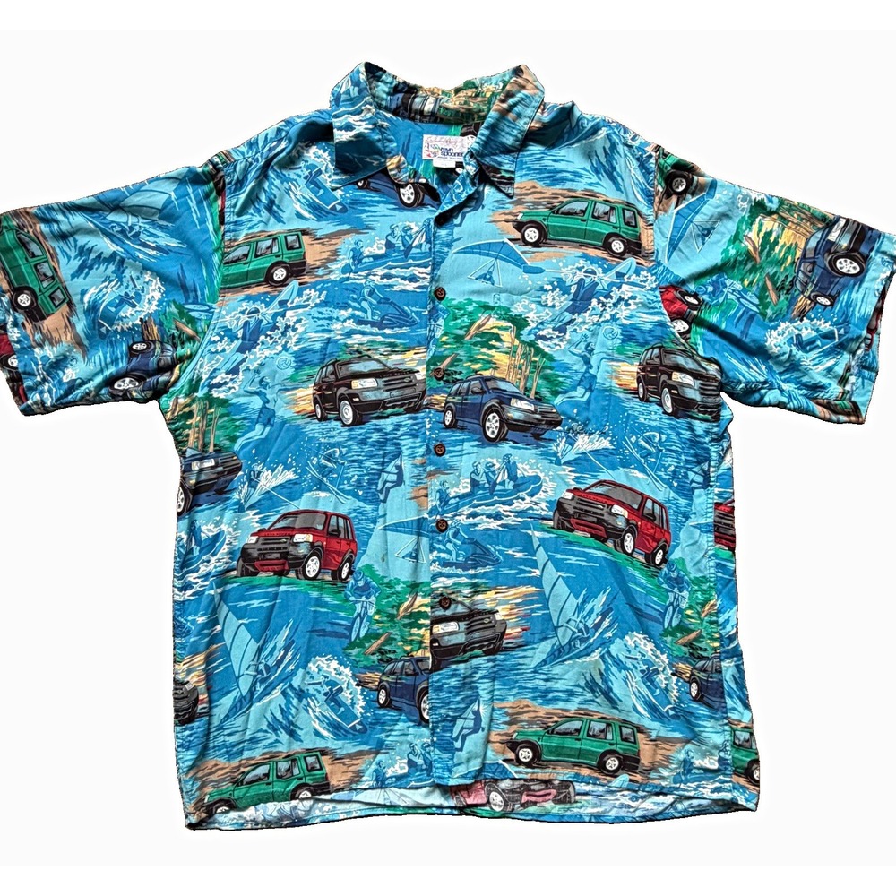 Vintage Ken Secret Hawaii Land Rover Scenic Rayon Aloha Shirt XL Made Hawaii
